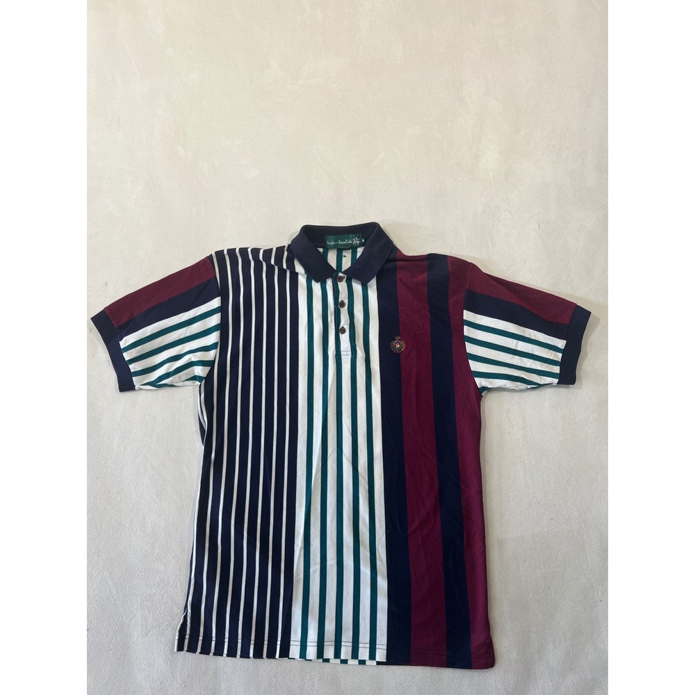 Knights of Round Table Mens Multi Stripe Polo Shirt Navy Burgundy Teal Medium